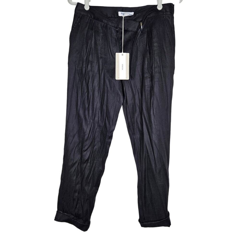 NEW Tommy Bahama 2 Black Linen Blend Belted Pant Classic Career Straight Leg